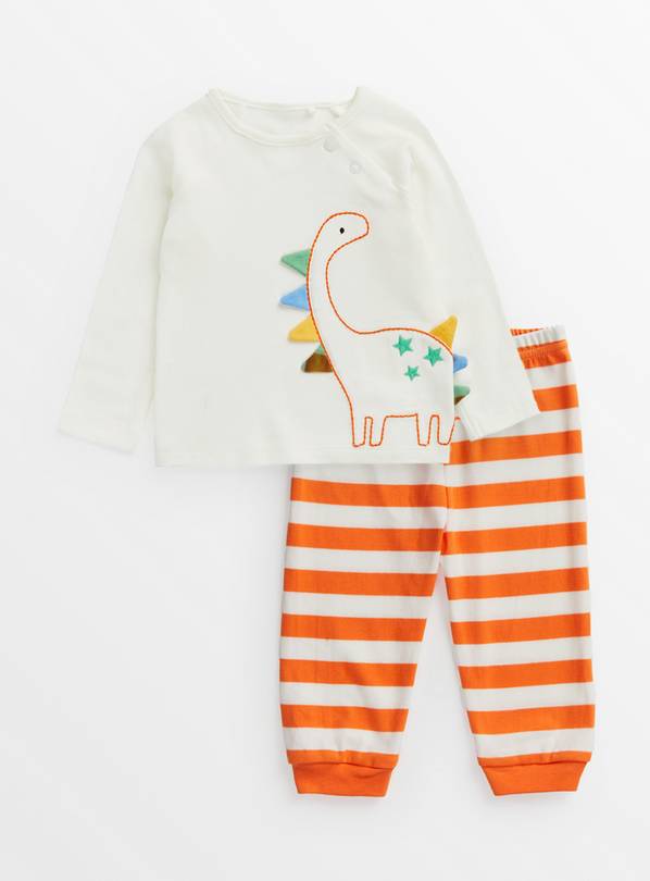 White & Orange Dinosaur Pyjamas Up to 3 mths